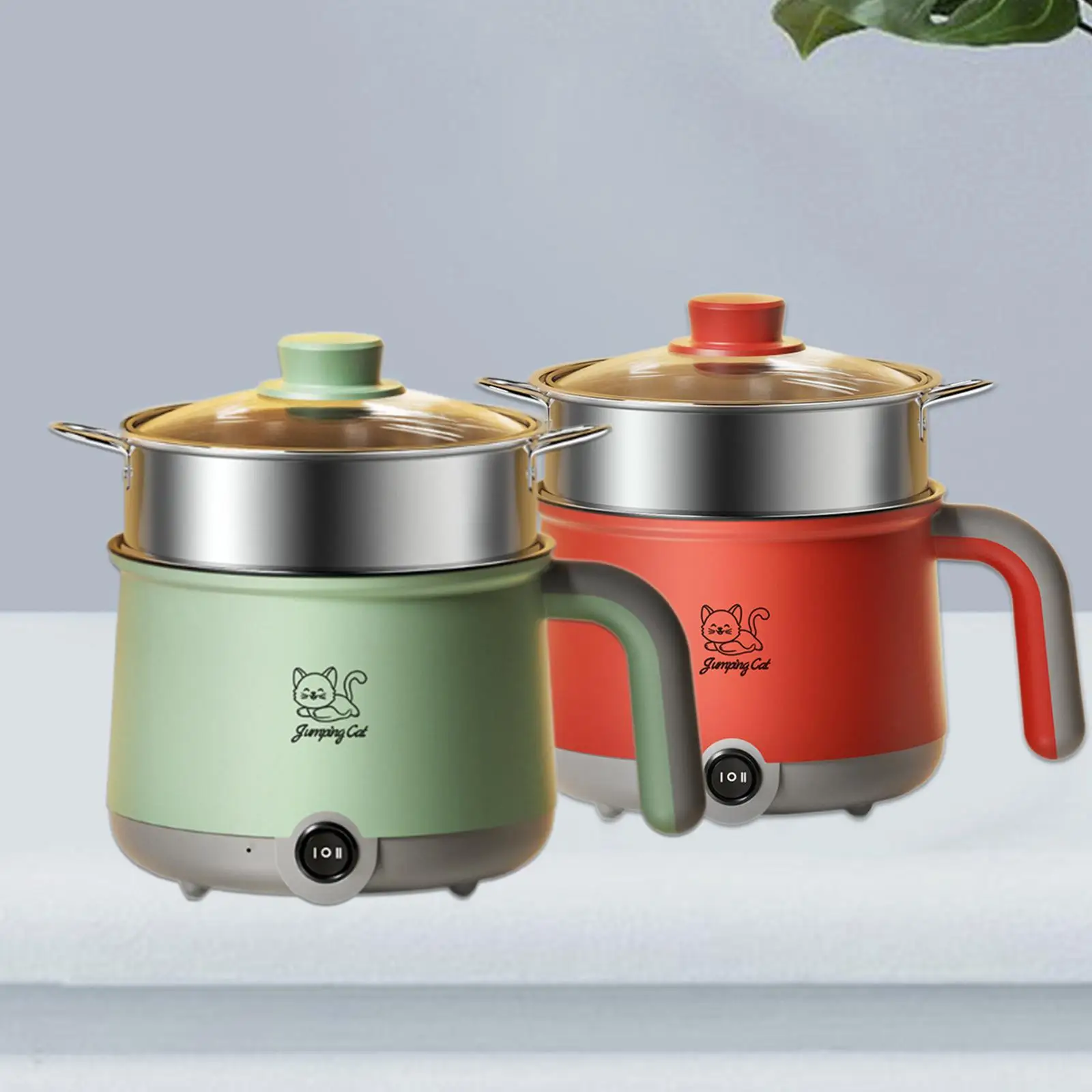 Electric Hot Pot with Steamer Hotpot Ramen Cooker for Fried Rice Ramen Grey Red