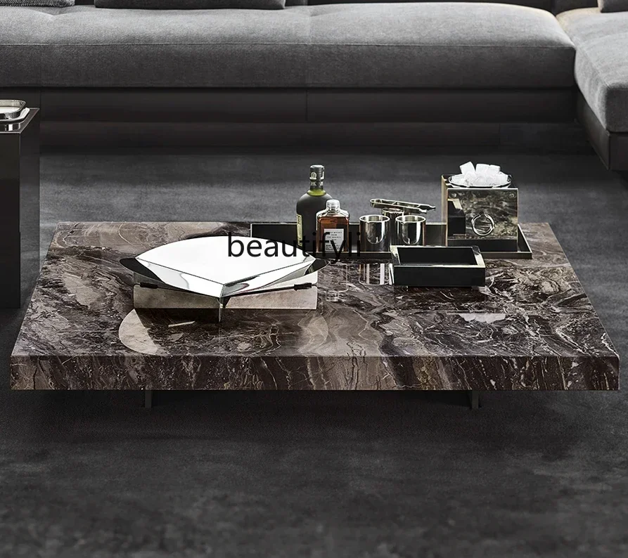 Mesa de centro cuadrada de mármol italiano, mesa de té minimalista y moderna para apartamento pequeño, mesa de té pequeña de piedra de lujo para sala de estar y hogar G12