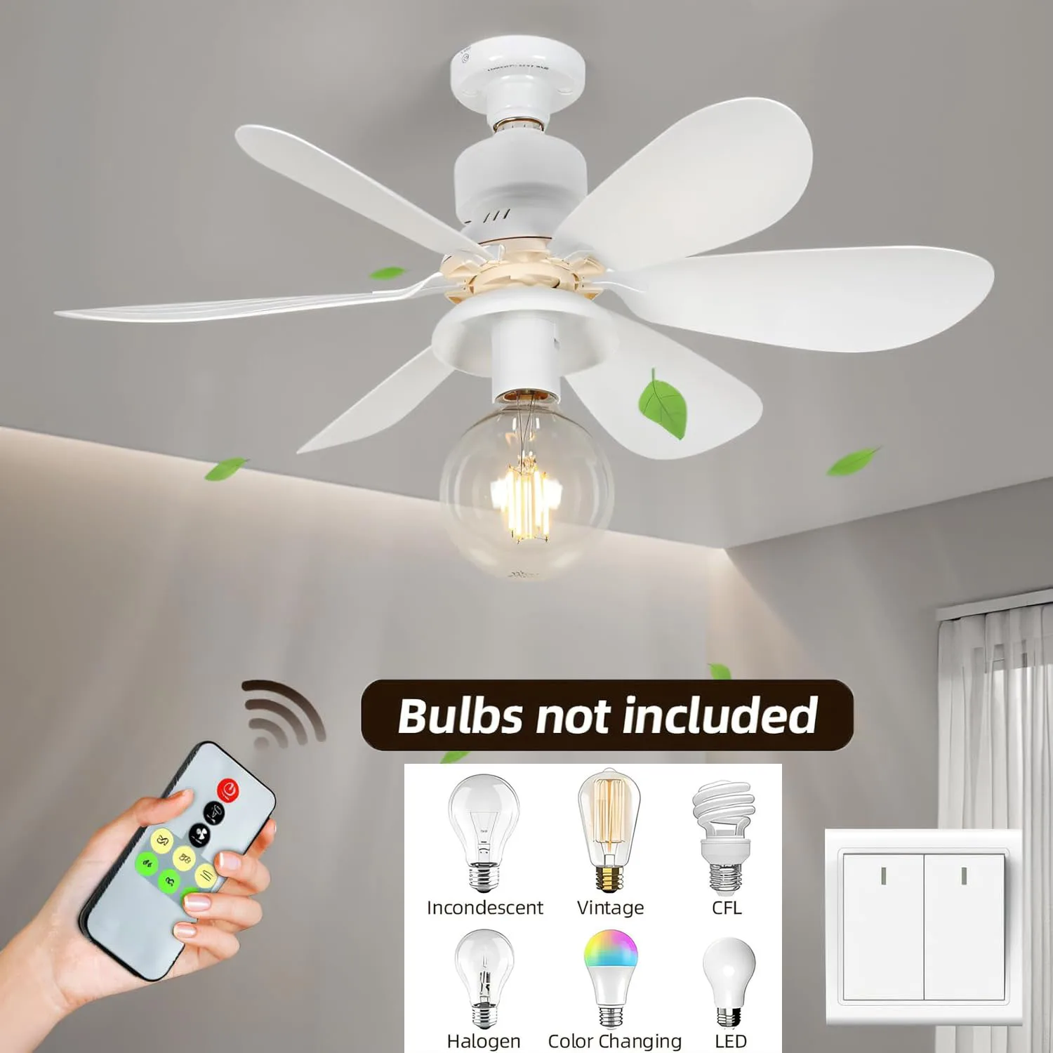 Socket Fan Light Ceiling Fan With DIY Light Source And Remote Control 3 Adjustable Fan Speed Ceiling Lights For Bedroom 85-265V