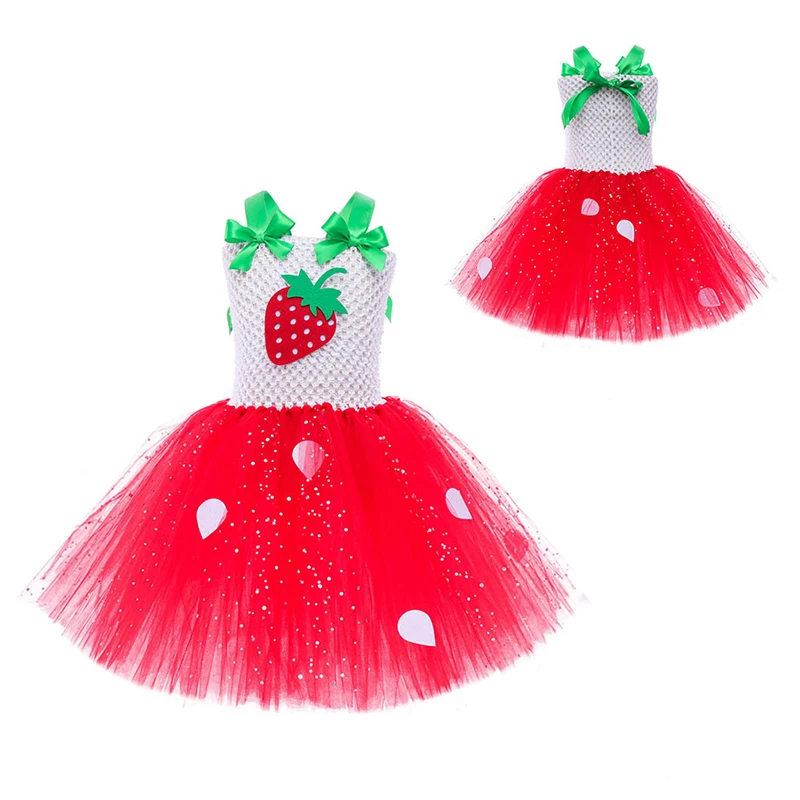 

Adorable Strawberry Lace Princess Tutu Dress for Girls - Ballet Dance Performance Wear Sequins Mesh Dress for Birthday Halloween