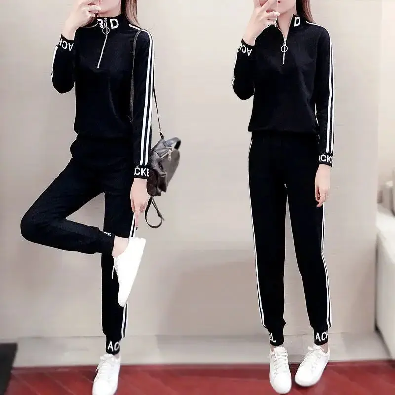 

Women's Sweat Suit 2024 Spring Summer New Plus Size Clothing Korean Medium And Long Loose Coat Sport Pencil Pants Two Piece Set