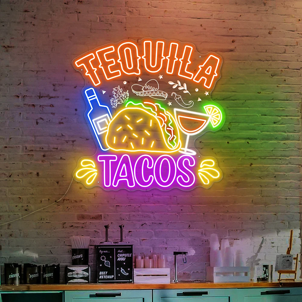 Add Your Space with A Tequila and Tacos Neon Sign Perfect Wall Decor Mexican Restaurant Tacos Shop Bar Sign Custom Neon Light