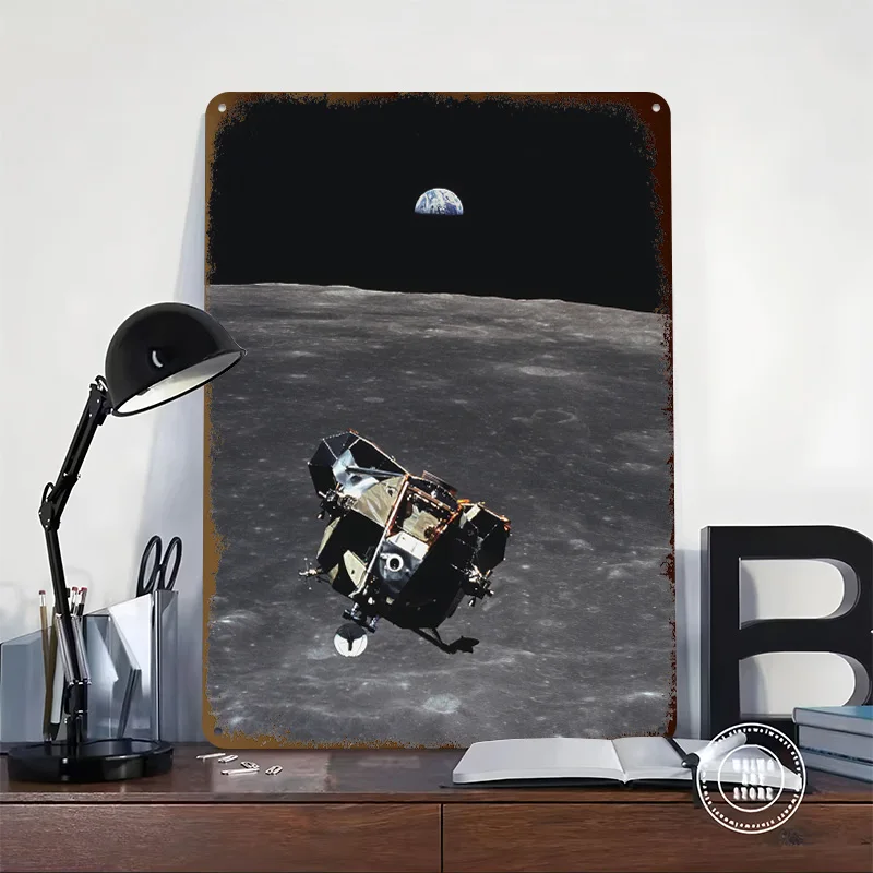 Apollo 11 Landing Module 3D Printed Texture Poster Personalized Wall Art Retro Metal Tin Signs for Bedroom Decoration Gaming