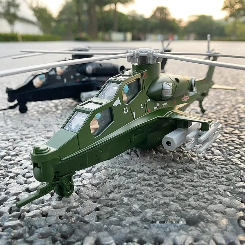 

24cm Z-10 Helicopter Model Toys Metal Diecast Military Aircraft Model With Sound Light Pull Back Ornament For Kids Gifts