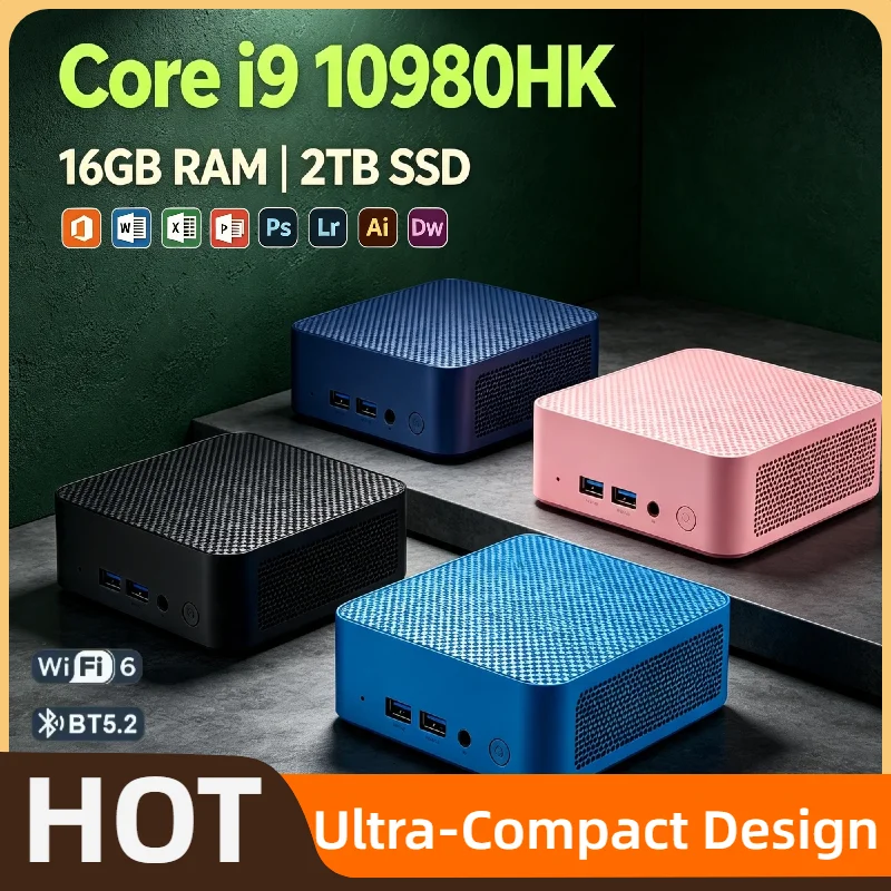 Core i9-10980HK Low Power SFF PC 16GB DDR4 2TB M.2 NVMe SSD Triple 4K Monitor WiFi6 Bluetooth 5.2 Cooling Home Office