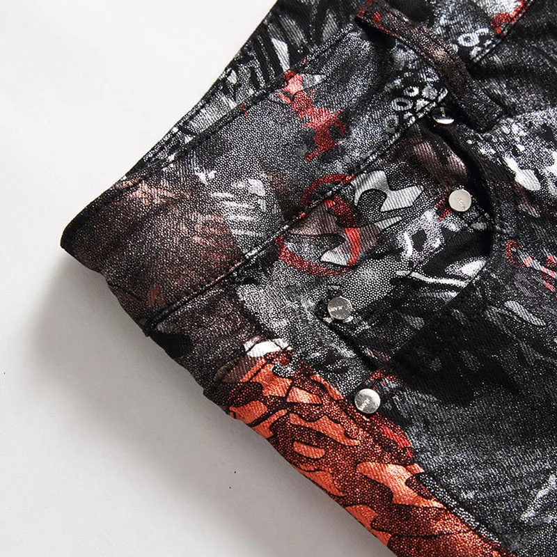 2025 رجل ربيع الخريف موضة ثلاثية الأبعاد جينز مطبوع الرجال الهيب هوب الشارع الشهير القطن الدنيم السراويل بنطلونات أوم الذكور الكتابة على الجدران بنطلون #3