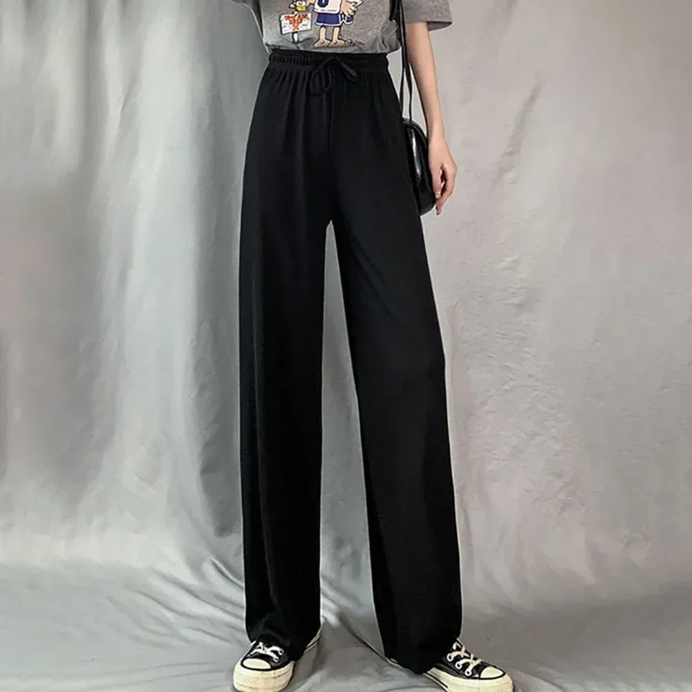 

Women's Ice Silk Pants Cool Sports Pants Thin Pleats Loose Straight Drawstring