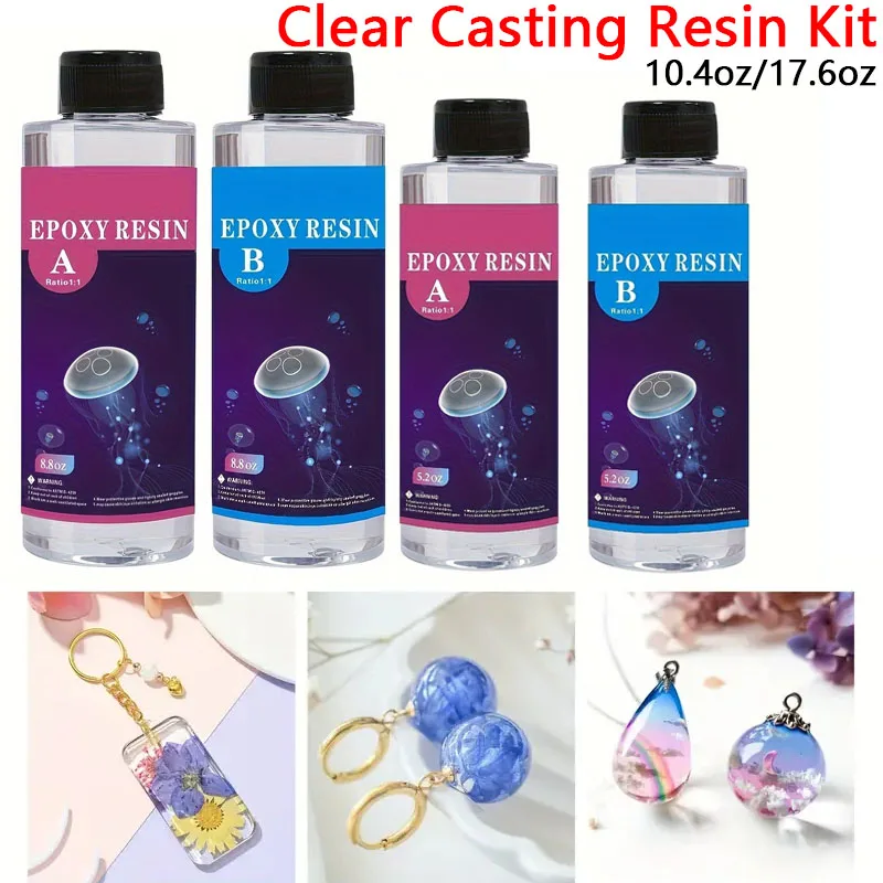 

10.4oz/17.6oz Epoxy Resin Kit Bubble Free Crystal Clear Epoxy Resin Easy Mix 1:1 Ratio For Mold Casting Jewelry Art Craft