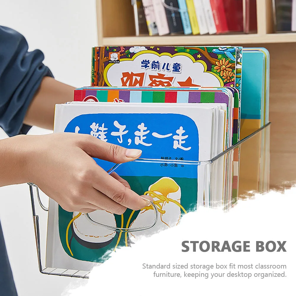 

Clear Book Bin Heavy Duty Plastic Organizing Container for Pantry Cabinet Desktop Classroom Use Smooth Edges Safe Handling
