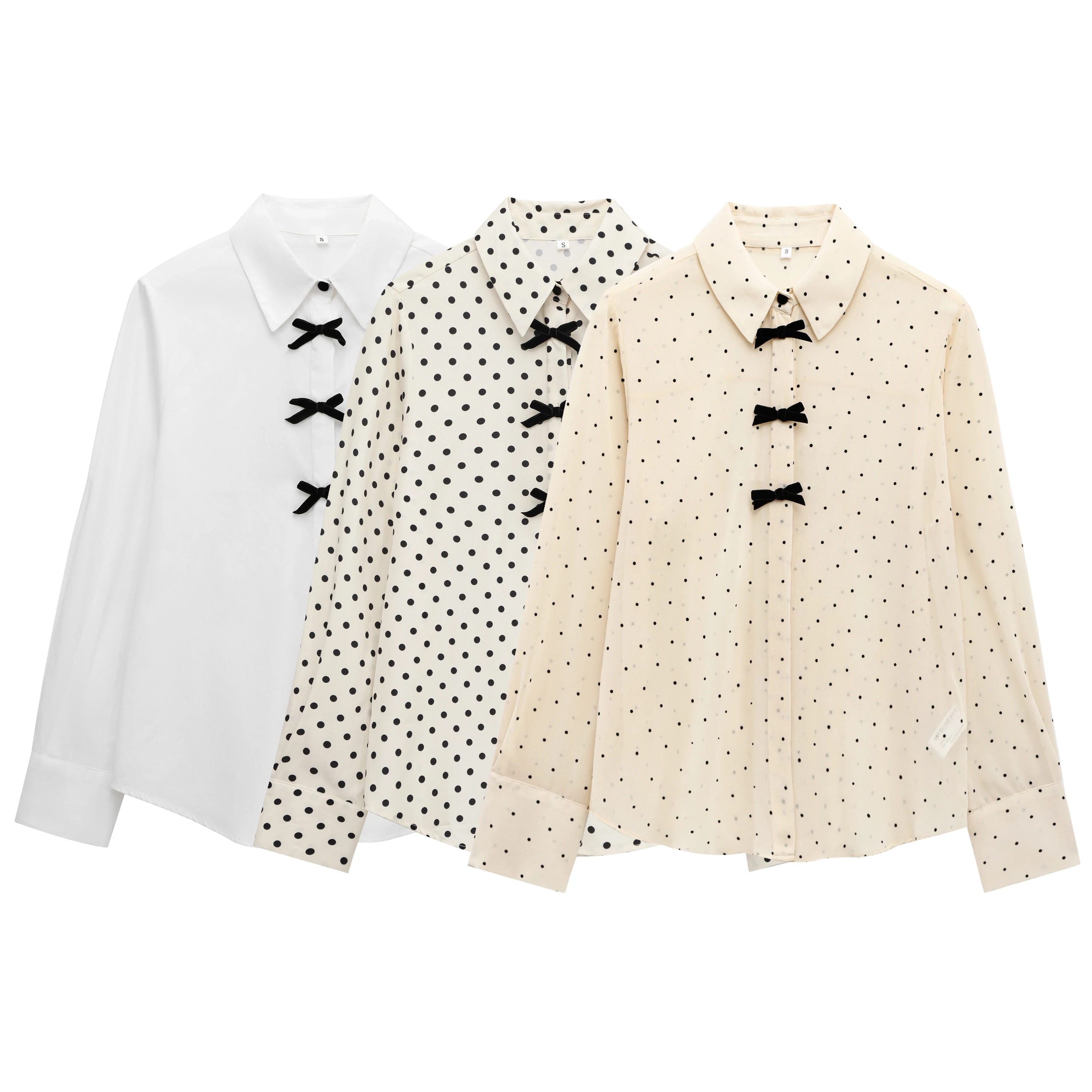 

ZAB Autumn New Faionable Polka Dot irt with Knot Street Sle Long Sve Women's Premium Quali Polyester