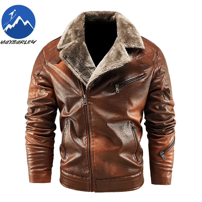 Maxbarley Leather Jacket Men Winter 2025 New Handsome Fleece Lined PU Leather Coat Man Light Luxury Hunting Motorcycle Jacket