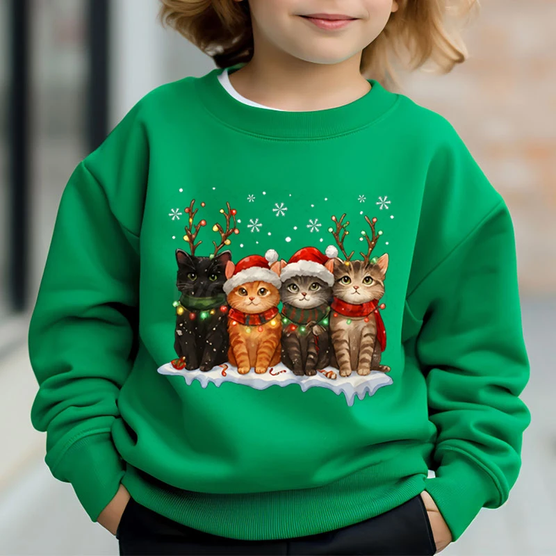 

Christmas Kids Clothes Funny Cute Cat Kawaii Cartoon Sweatshirt Reindeer Cat Fashion Sportswear Boys Girls Xmas Animal Sweater