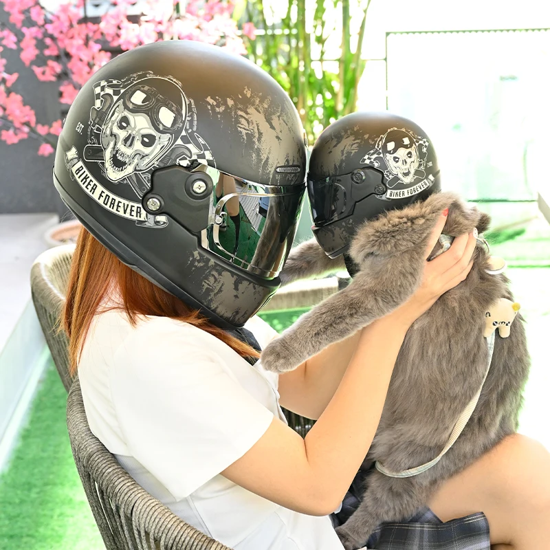 HVA Casco de motocicleta para mascotas pequeñas, Mini cascos para gatos, perros y cachorros, casco de motocicleta de cara completa, protección para la cabeza al aire libre, casco duro para mascotas