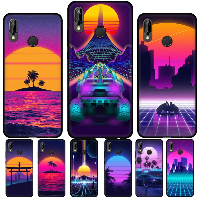 Synthwave 80's Retro Neon vaporwave Soft Cover For Huawei P30 Lite P40 P20 Pro Mate 20 10 Lite P Smart 2021 2019 Phone Case