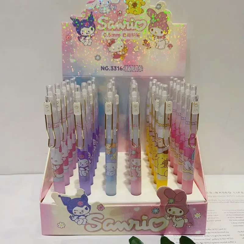 

36pcs Sanrio Melody Kuromi Cinnamoroll Pochacco Mechanical Pencil Stationery Set High Face Value Automatic Pencil 0.5mm Press