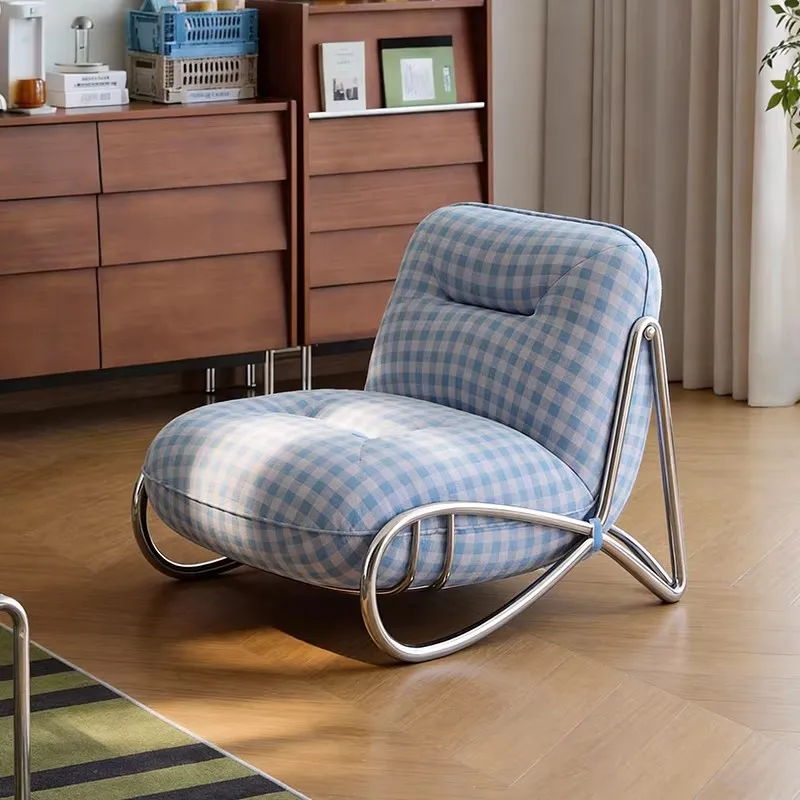 

Medieval style designer stainless steel fabric single sofa chair living room homestay small apartment leisure sofa chair