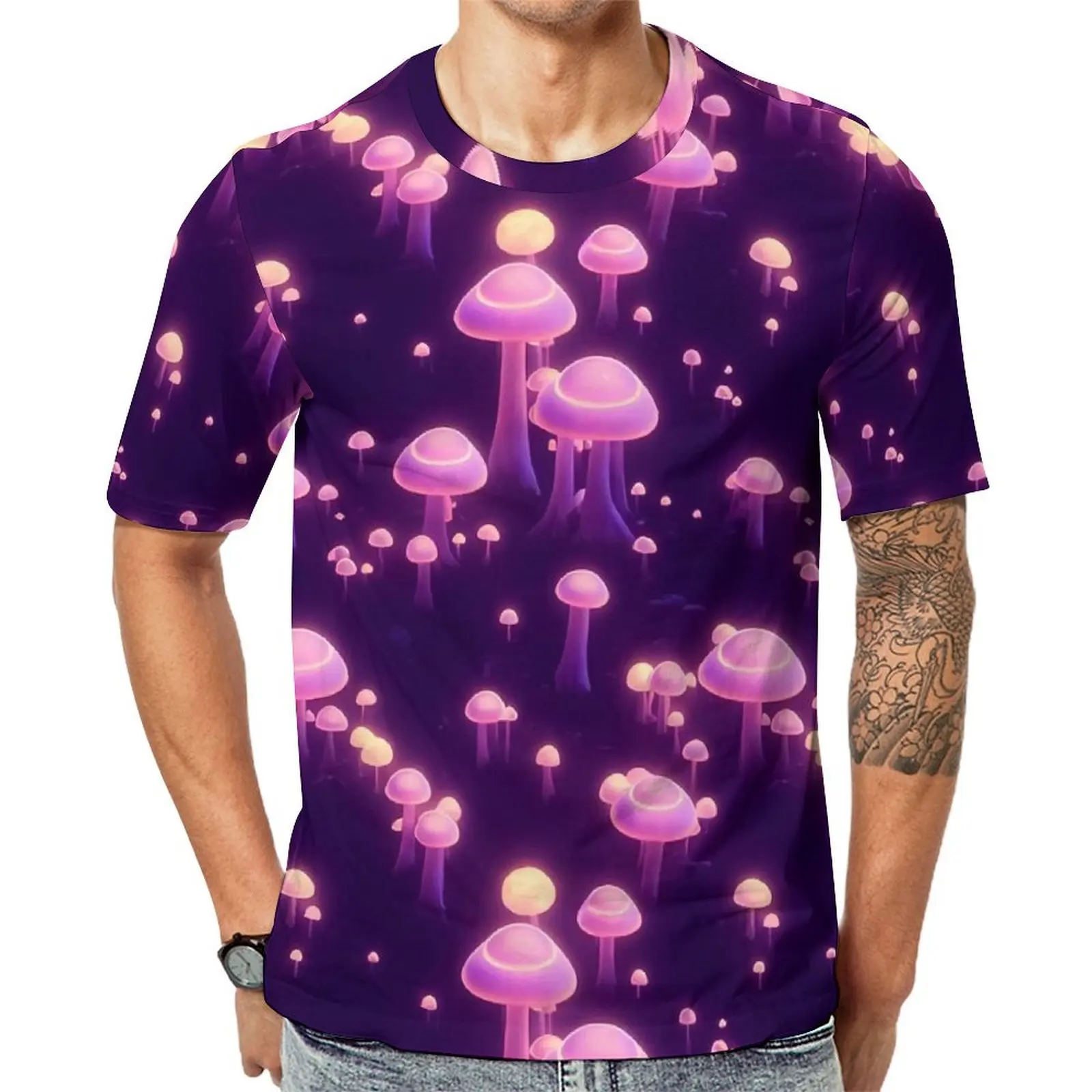 ماجيك الفطر تي شيرت للرجال تريبي الأرجواني الفطر س الرقبة تي شيرت الصيف العصرية الملابس قصيرة الأكمام عادية تي شيرت #1