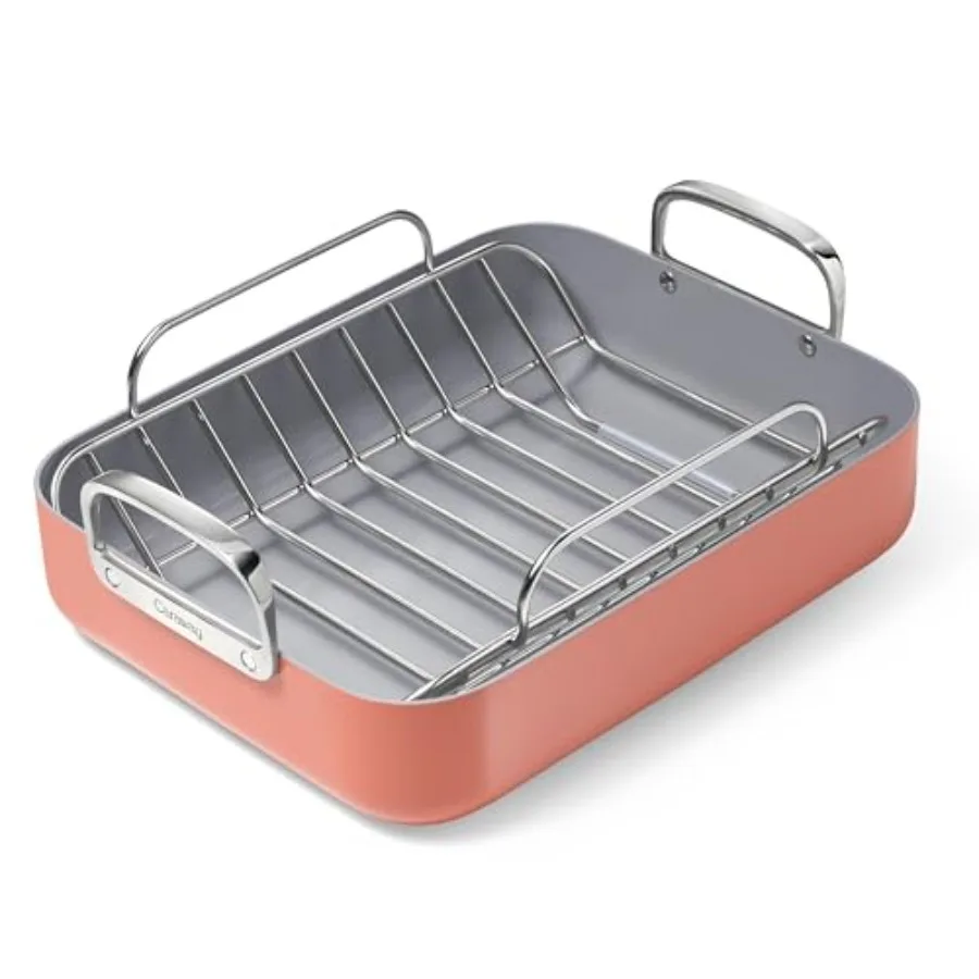 

Roasting Pan - 16x13" Roasting Pan with Rack - Non-Stick Ceramic Coated - Non Toxic PTFE and PFOA Free - Oven Safe and Compatib