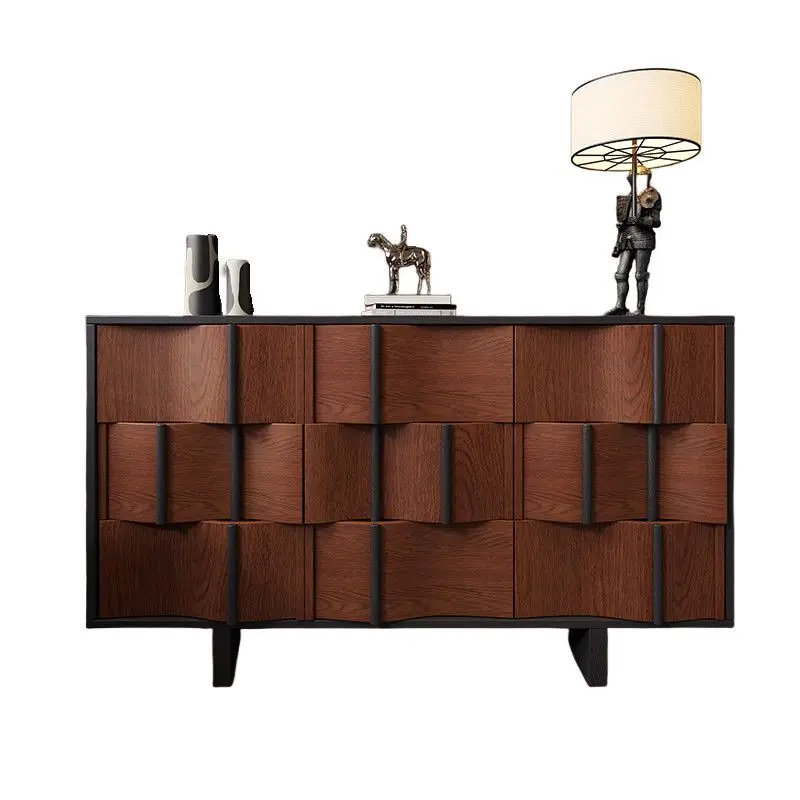 

French retro solid wood shoe cabinet, high-end wavy decorative , living room locker, medieval dining side cabinet