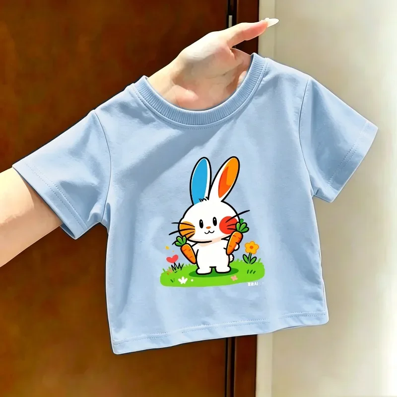 Cartoon Rabbit Casual Printed Children's T-shirt Summer New Fashion Trend Soft Skin Friendly Round Neck Parent Child T-shirt