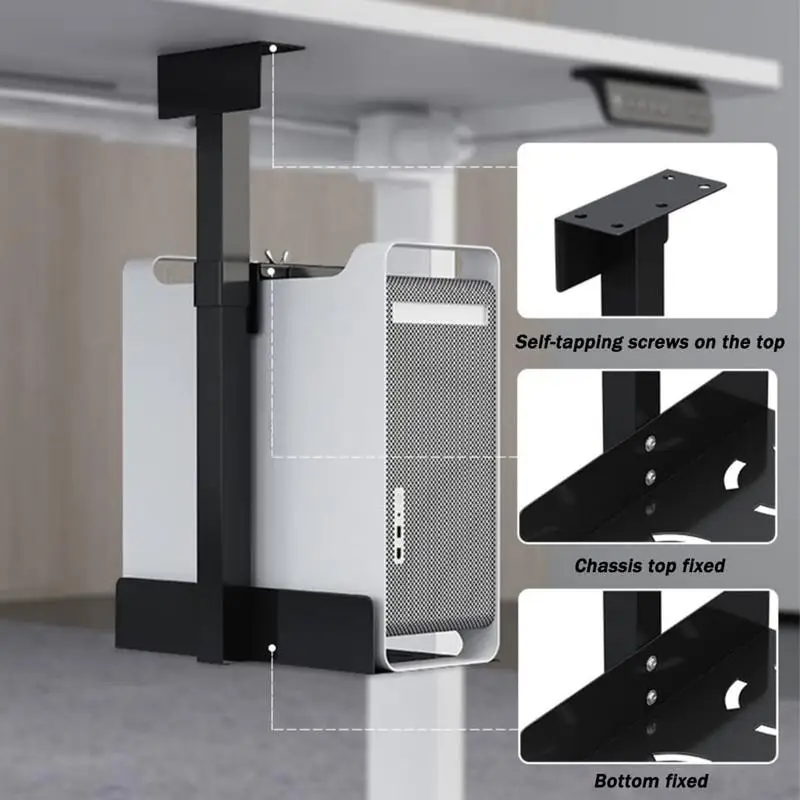 Universal PC Case Holder Under Desk Wall Side CPU Stand Adjustable Computer Mainframe Metal Hanger Host Lift Stand Bracket Rack