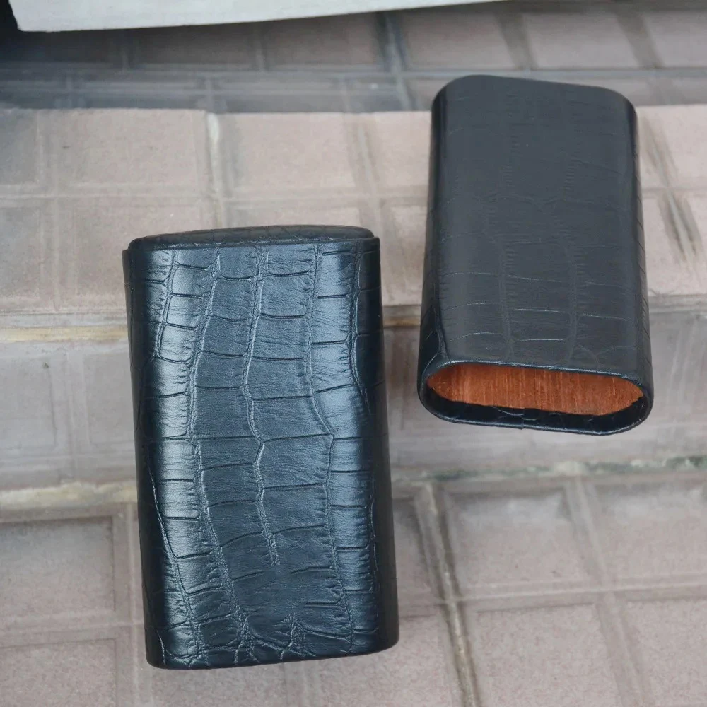 High-end Cigar Accessory Crocodile Pattern Cigar Case Black Leather Cigar Box Travel Men\'s GiftHumidor Cigar holder