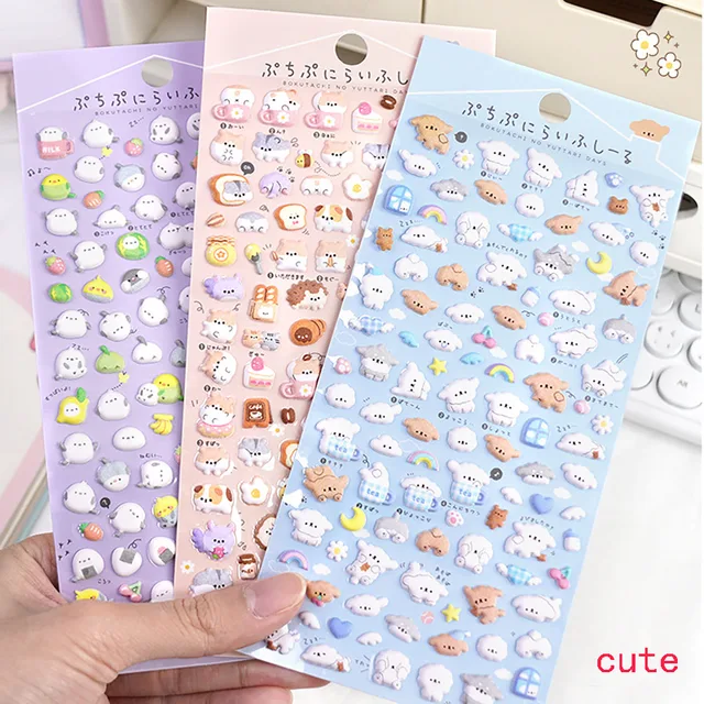 3 sztuk Kawaii Mini zwierzęta Cartoon 3D Puffy naklejki śliczne Scrapbooking DIY dziennik papiernicze naklejki Deco estetyczne materiały artystyczne
