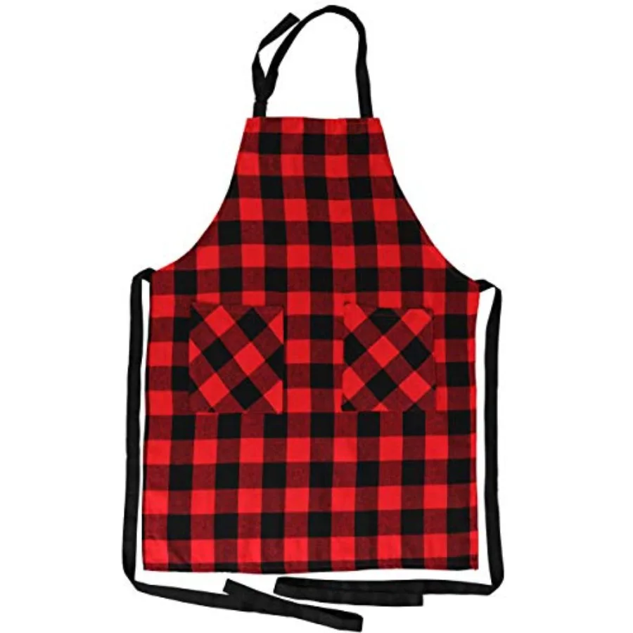 

Bib Apron With 2 Pockets For Men and Women Red Buffalo Plaid