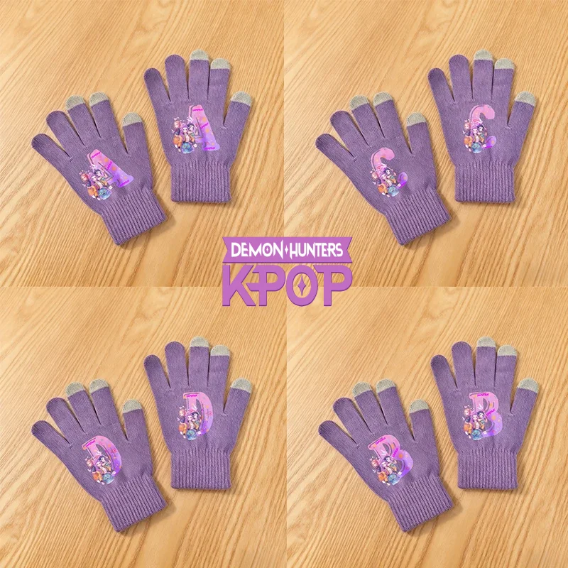 K-Pop شيطان هنتر الفتيات قفازات لطيف الكرتون المطبوعة محبوك قفازات الاطفال الشتاء في الهواء الطلق قفازات دافئة هدايا عيد ميلاد الأطفال #1