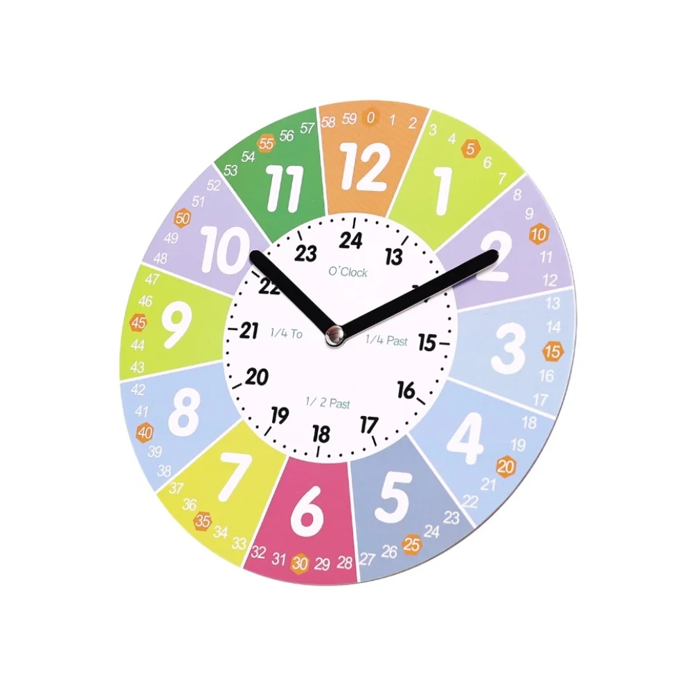 Classroom Time Trainer Learning Clock For Teaching Time Rainbow Colored Sections 24-hour Inner Scale For Classroom Use