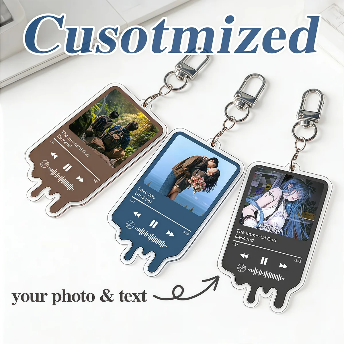 Custom Music Acrylic Keychain Personalized Photo Text Durable PC Keyring Jewelry Gift for Birthday Anniversary All Seasons