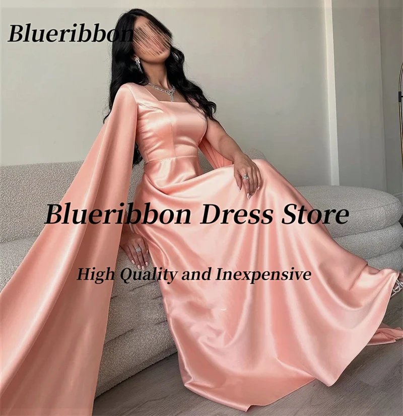 Blueribbon-vestidos de graduación de línea A simples, cuello cuadrado, mangas largas acampanadas, vestido de noche con cremallera trasera, vestidos de banquete de fiesta de boda