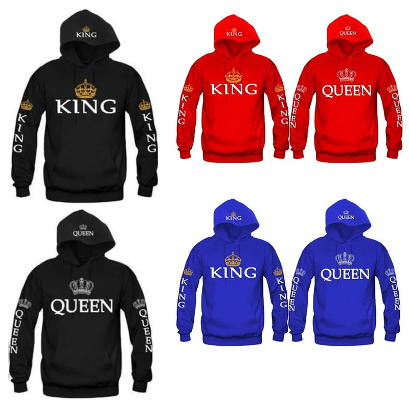 Women Men Hoodies Casual Pullovers Lovers Couples Hoodie Hooded Sweatshirt Tracksuits King Queen Printed Sweatshirt