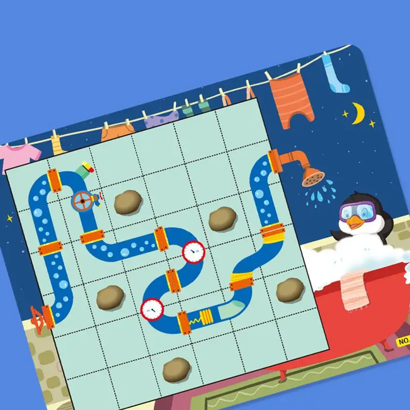 

new Children's Board Game Space Thinking Training Toys Connect The Water Pipe To Help The Penguin Take A Bath Puzzle Game