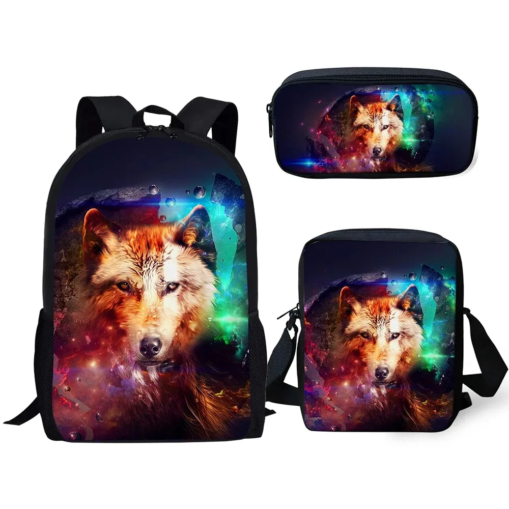 

Harajuku Popular Moon Wolf 3D Print School Backpacks, Student Laptop Backpack, Backpack, Tilt Shoulder Bag, Pencil Case, 3Pcs