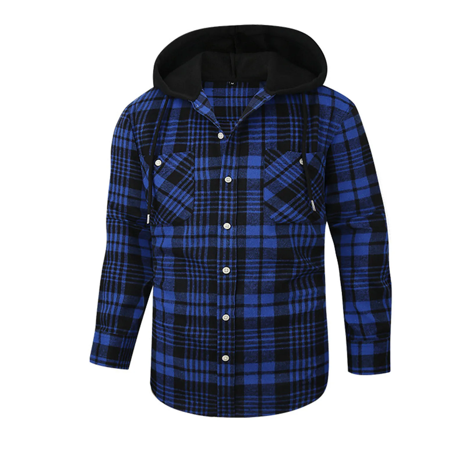 2025 Spring New Men's Loose-fit Casual Plaid Shirt Long Sleeve Hooded High-end Feel Flannel Material Hot Selling