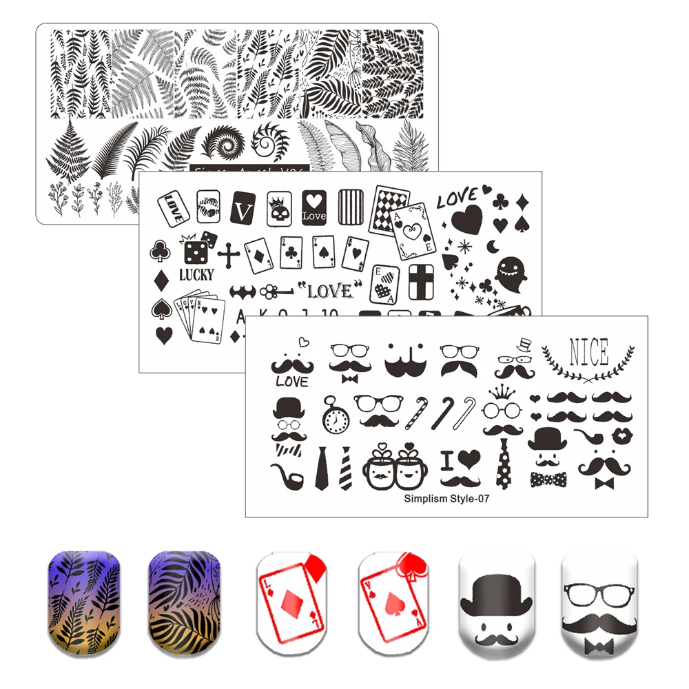 Palm Leaf Nail Stamping Plate Flower Stripe Nail Stamp Templates Leaves Floral Printing Stencil Line Lace Letter Skull Poker