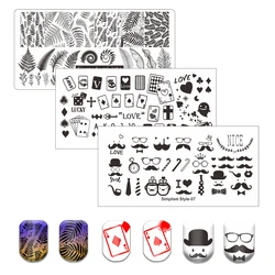 Palm Leaf Nail Stamping Plate Flower Stripe Nail Stamp Templates Leaves Floral Printing Stencil Line Lace Letter Skull Poker