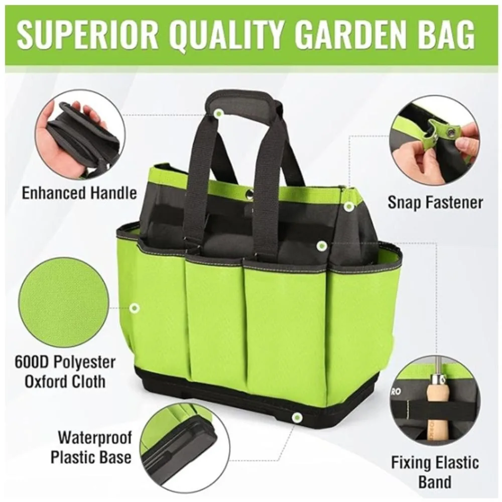 Heavy Duty Garden Tool Organizer 8 Pockets Plastic Base Garden Tool Bag Tool Organization Oxford Woodworking Handheld Tool Bag