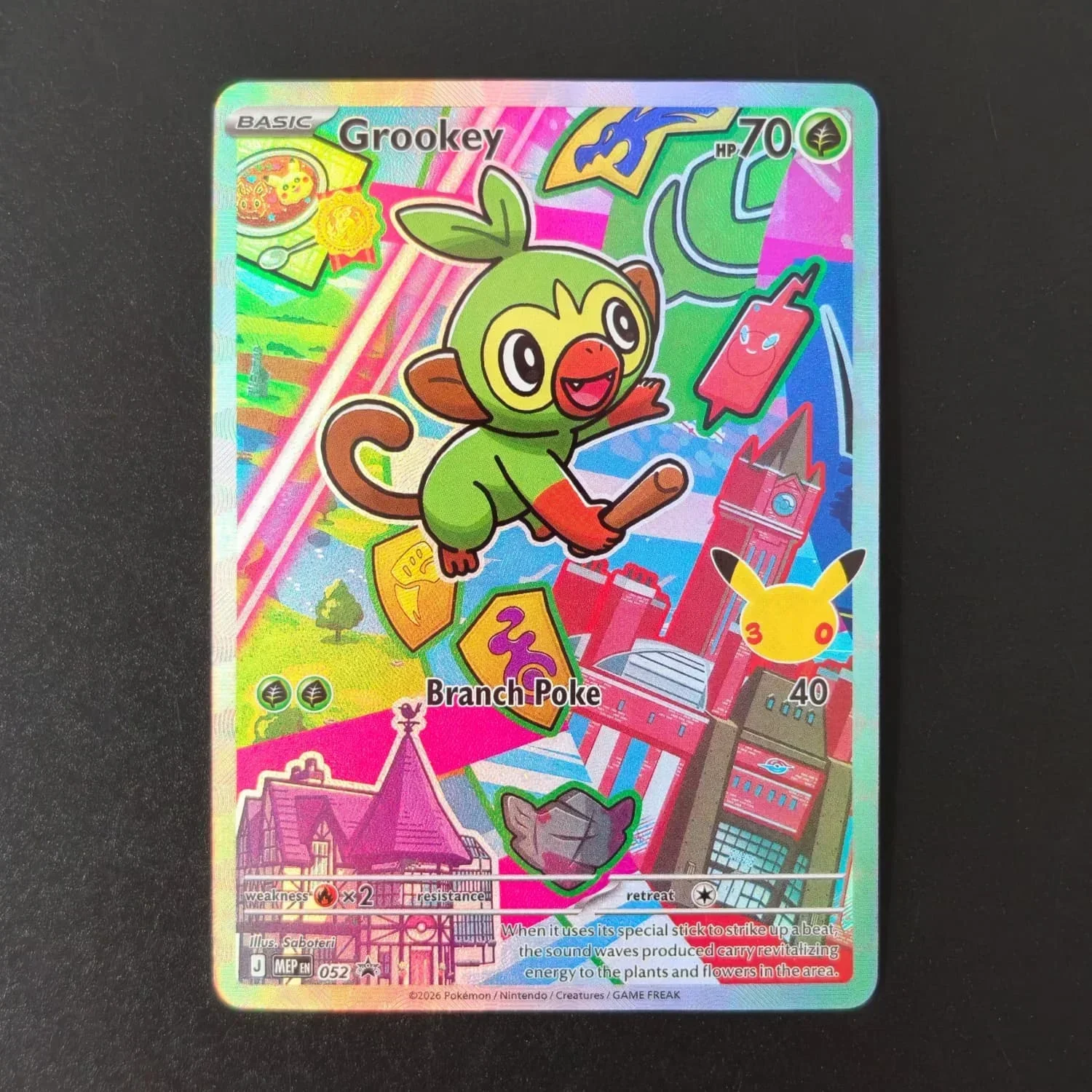 

DIY Pokemon 30th Anniversary Promo Grookey 052 Holographic Texture EN Version Premium Anime Collection Card Perfect Condition