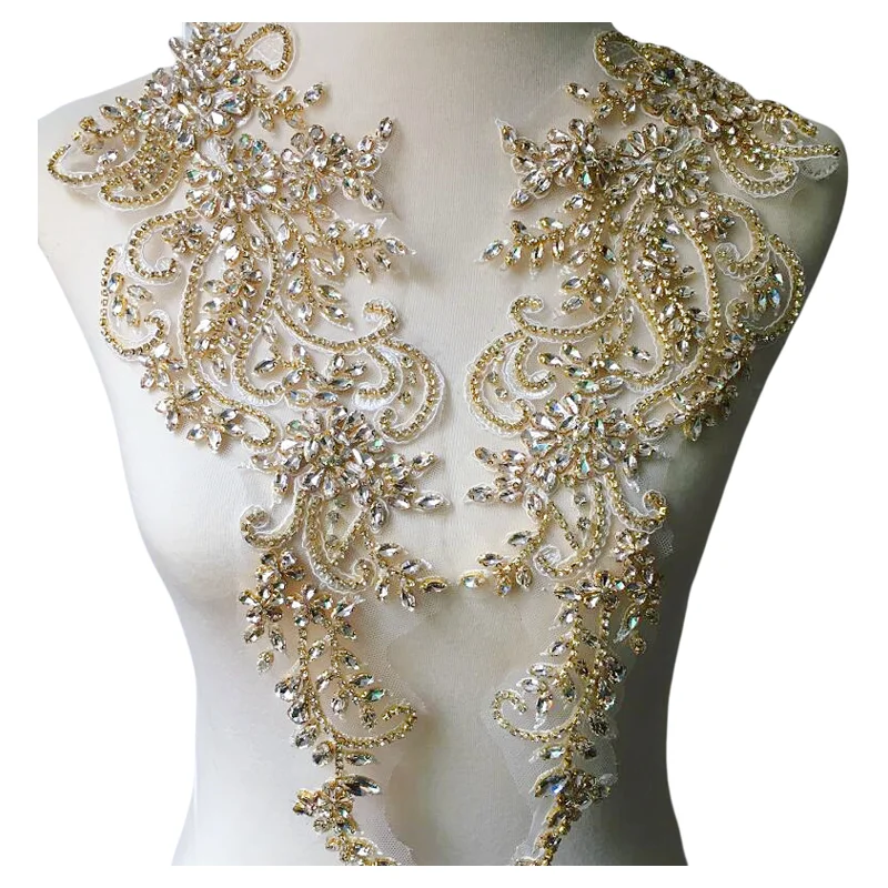 

Gold White Glass Crystal Luxurious Trims Gorgeous Bridal Wedding Dress Beaded Rhinestone Accessory Fashion Garments Strass