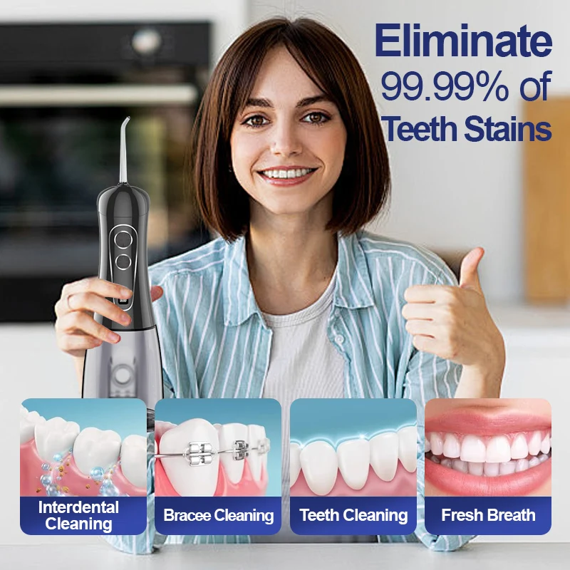 STLF 8 Mode 400ml Pembersih Gigi Isi Ulang Tanpa Kabel Waterflosser Irrigator Dengan Layar Digital LED