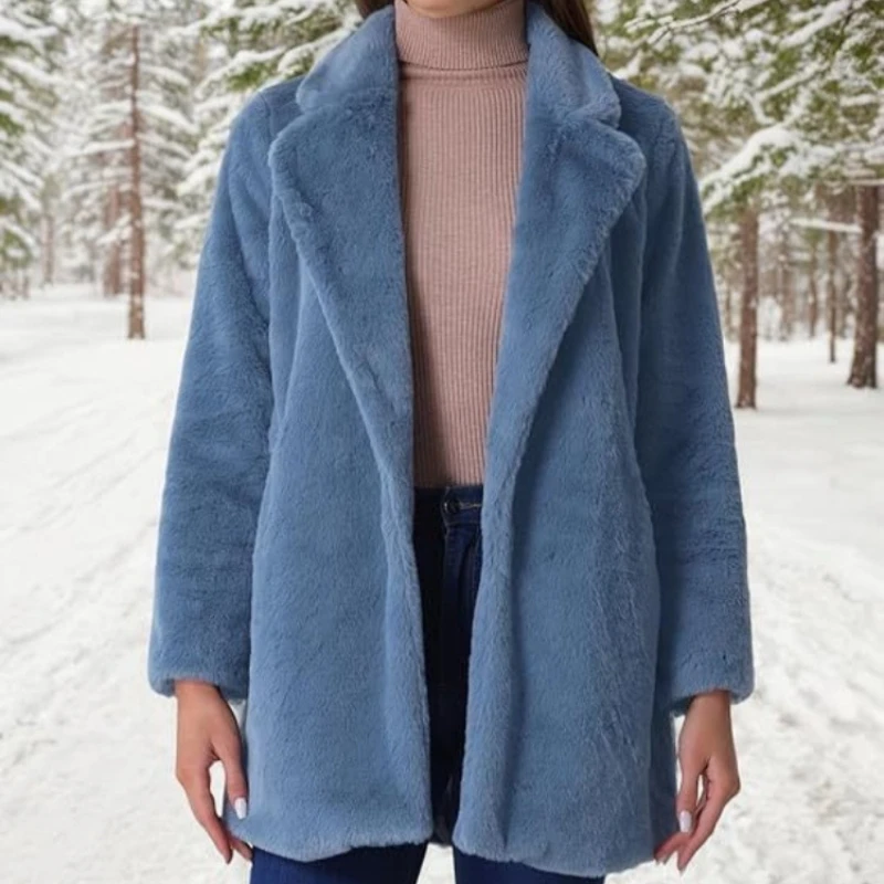 معاطف نسائية من الفرو الصناعي سترات متوسطة الطول بياقة مقلوبة معطف Y2k ملابس الشارع الشهير أنيق للعمل متين غير رسمي للخريف والشتاء #1