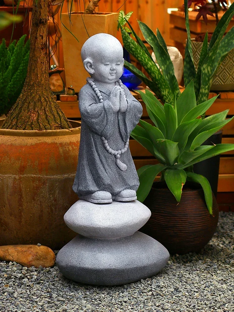 Japanese garden decoration stone carving little monk buddha statue monk water landscaping Chinese outdoor Zen decorations