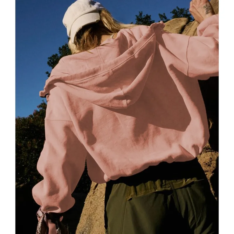 Sweat-shirt à capuche pour femmes, couleur Pure, grande poche, mode automne, ample, avec col semi-ouvert, fermeture éclair, hauts de jogging, vêtements de sport décontractés