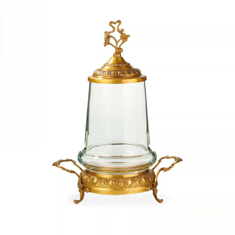 

Современная декоративная подставка-органайзер из латуни и хрустального стекла для конфет и украшений, модель 1340