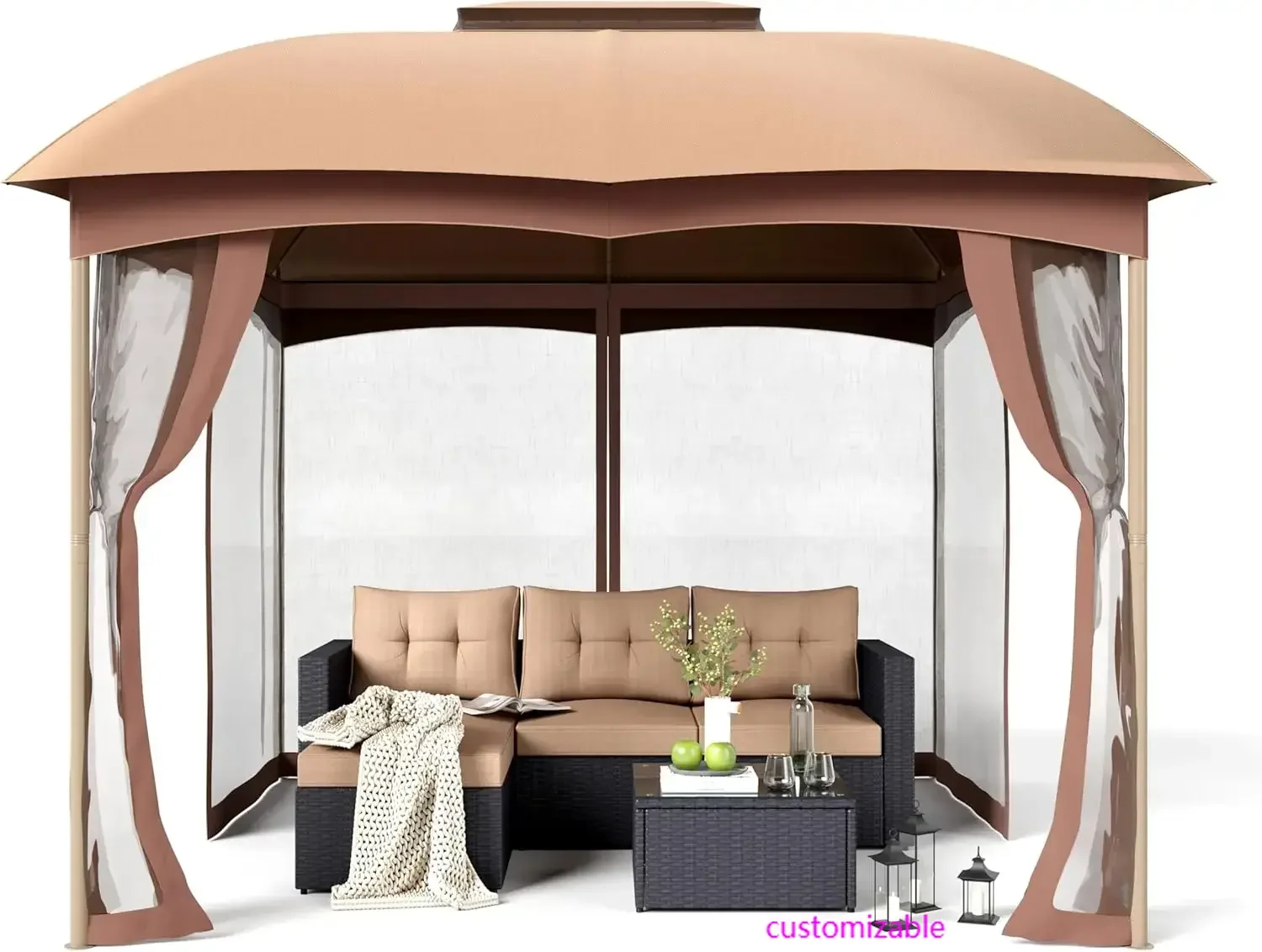 

10x10 Outdoor Gazebo, Double Vent Canopy Gazebo with Mosquito Netting, Easy Setup Outdoor Canopy Shelter with Steel Frame