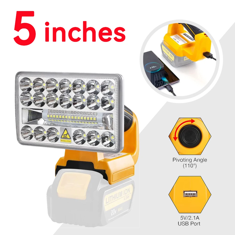 LED Work Light for DeWalt 18V 20V Max Battery 18W 2000LM 3 Modes with USB Port Use for Car Repairing, Camping,Emergency light