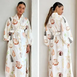 Animal Print Long Sleeve Shirt Dresses Casual Single-Breasted Lantern-Sleeved Dress Stylish And Elegant Women's Mid-Calf Dress