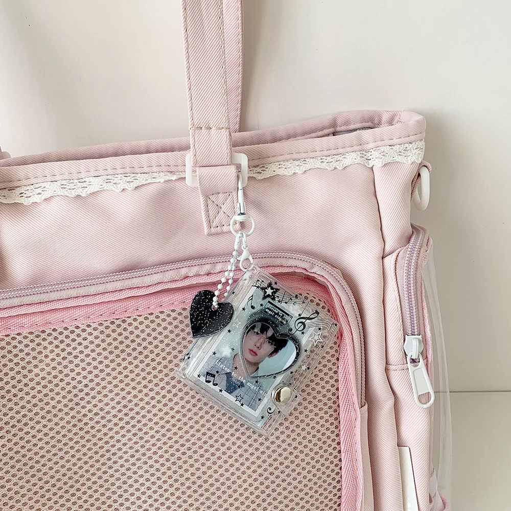 Mini album na zdjęcia z PVC z karabińczykiem do zawieszania, etui na karty kolekcjonerskie KPOP, przenośny album na zdjęcia KPOP, pamiętnik na karty.